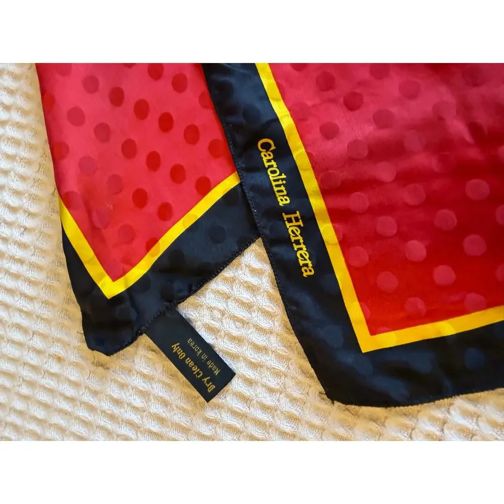 VTG Carolina Herrera Bold Red Yellow & Black Silk Polkadot Neck Scarf Old Money
